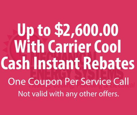 Save up to $2600 with Carrier Cool Cash instant rebates.